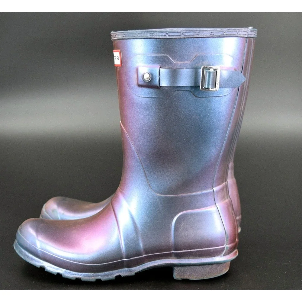 Hunter Original Short Rain Boots Women Size 9 Purple Blue Iridescent Good Nebula